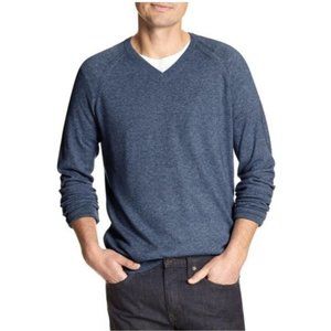 Mens Banana Republic V-Neck Sweater Pullover Knit Large Dark Blue Heather Cotton